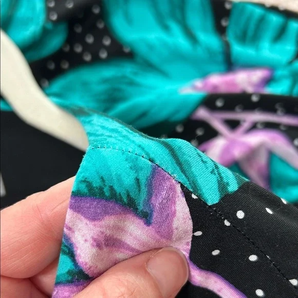 Joseph Ribkoff Black Dress Teal Floral Design Polka Dot Stretch Jersey Size 10 - Picture 11 of 12